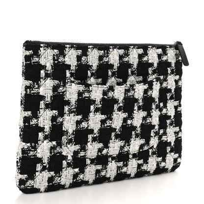 Chanel Tweed Quilted Medium Cosmetic Pouch Black Ecru White 3 of 9