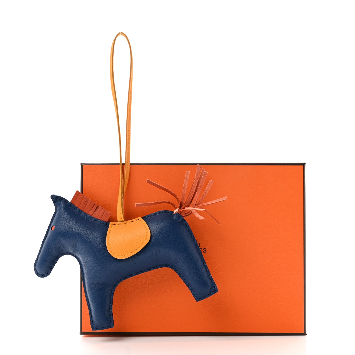 Hermes Milo Lambskin Grigri Rodeo Horse Bag Charm GM Bleu de Malte Cornaline Jaune D'Or 6 of 6