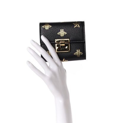 Gucci Calfskin Bee Star Print Padlock Wallet Black 2 of 7