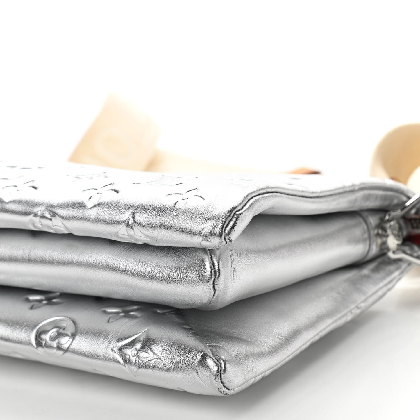 Metallic Lambskin Embossed Monogram Coussin PM Silver