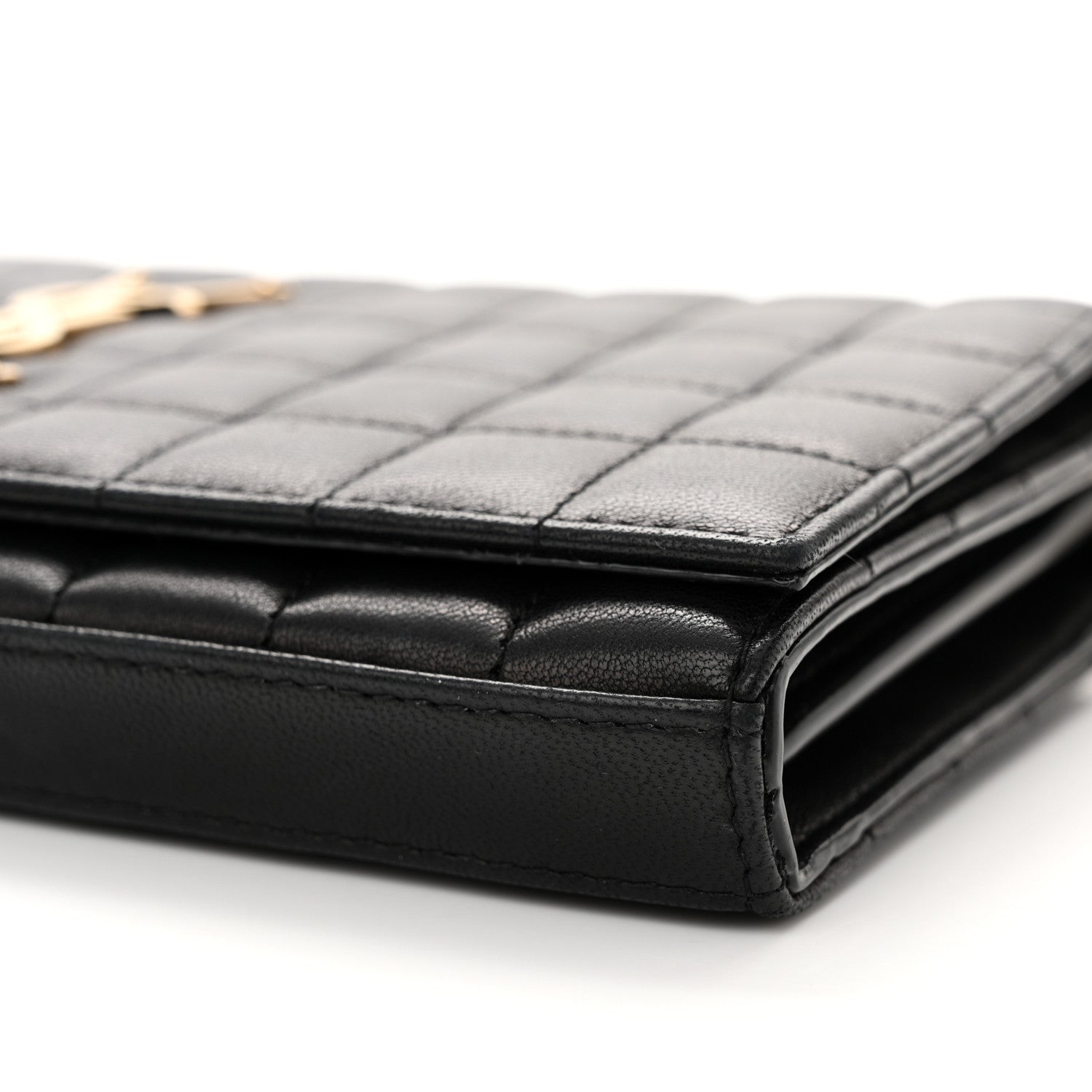 Saint Laurent Lambskin Carre Quilted Cassandre Chain Wallet Black 9 of 12