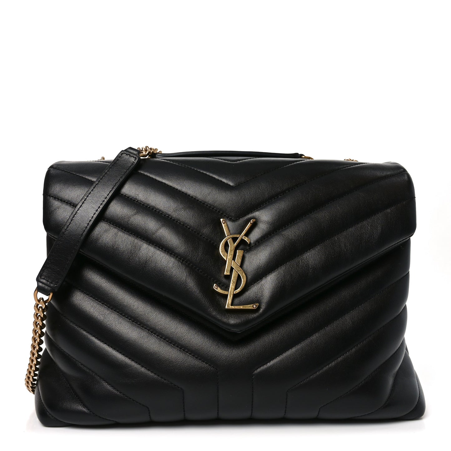 Calfskin Y Quilted Monogram Medium Loulou Chain Satchel Black
