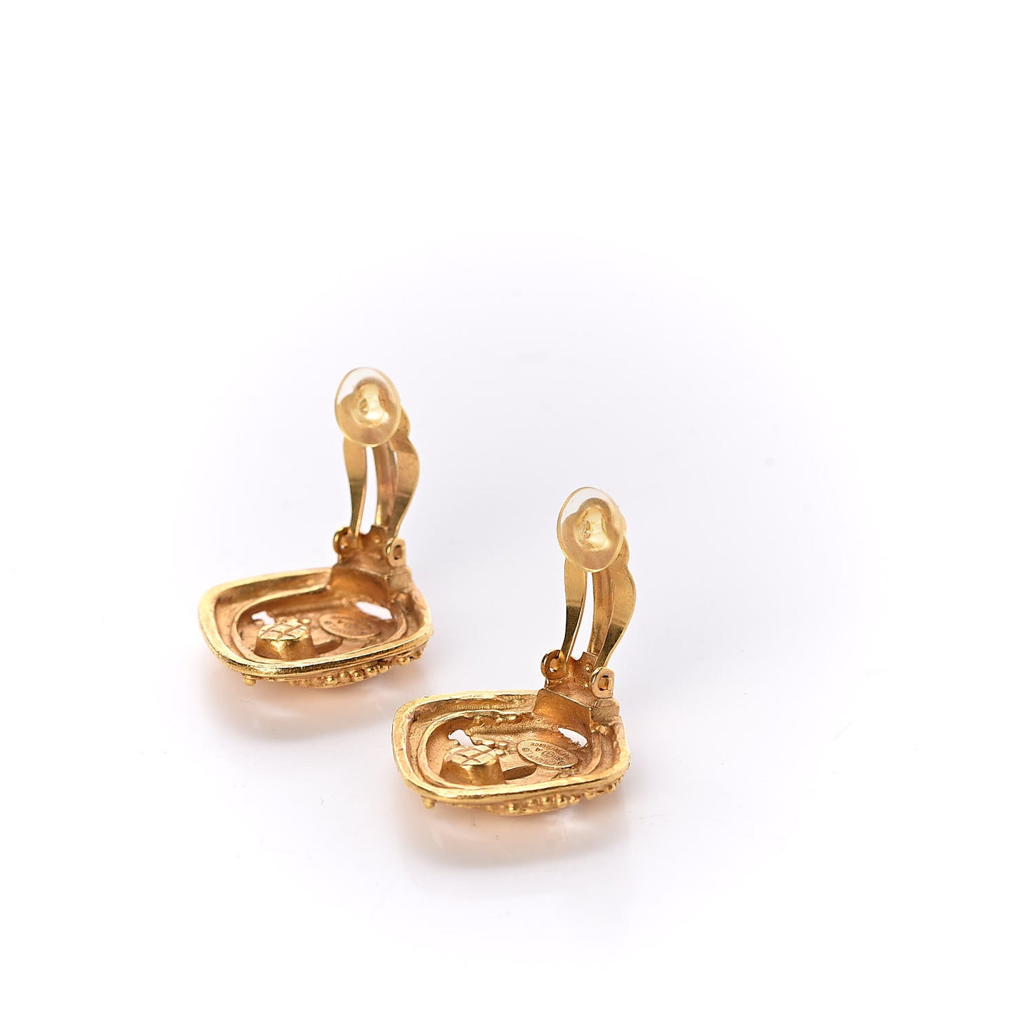 CC Square Clip On Earrings Gold