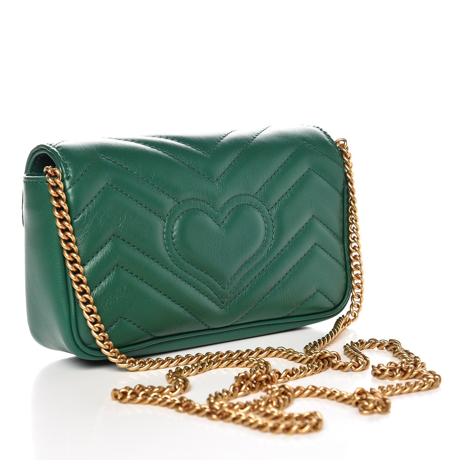 Gucci Calfskin Matelasse Super Mini GG Marmont Shoulder Bag Emerald Green 4 of 9