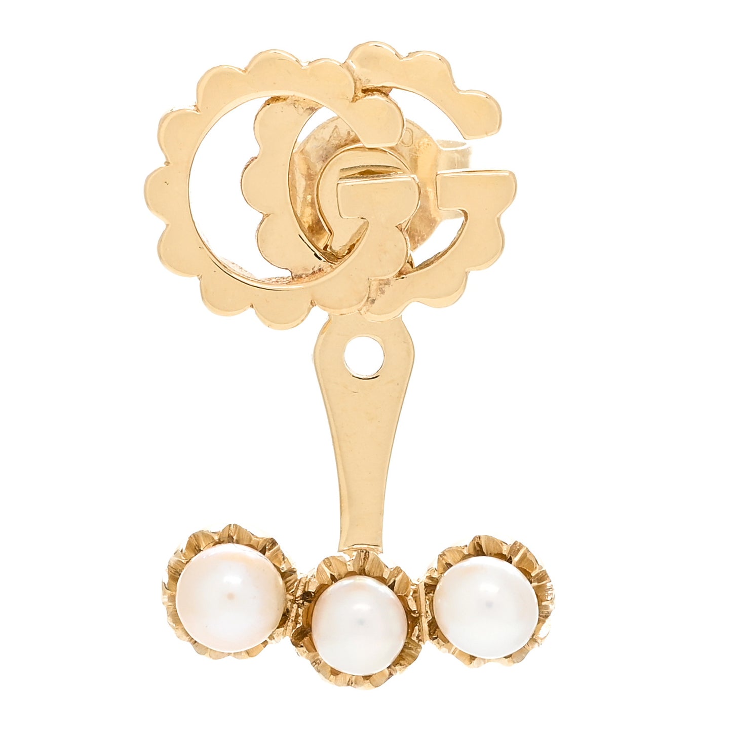 18K Yellow Gold Pearl Single GG Running Earring
