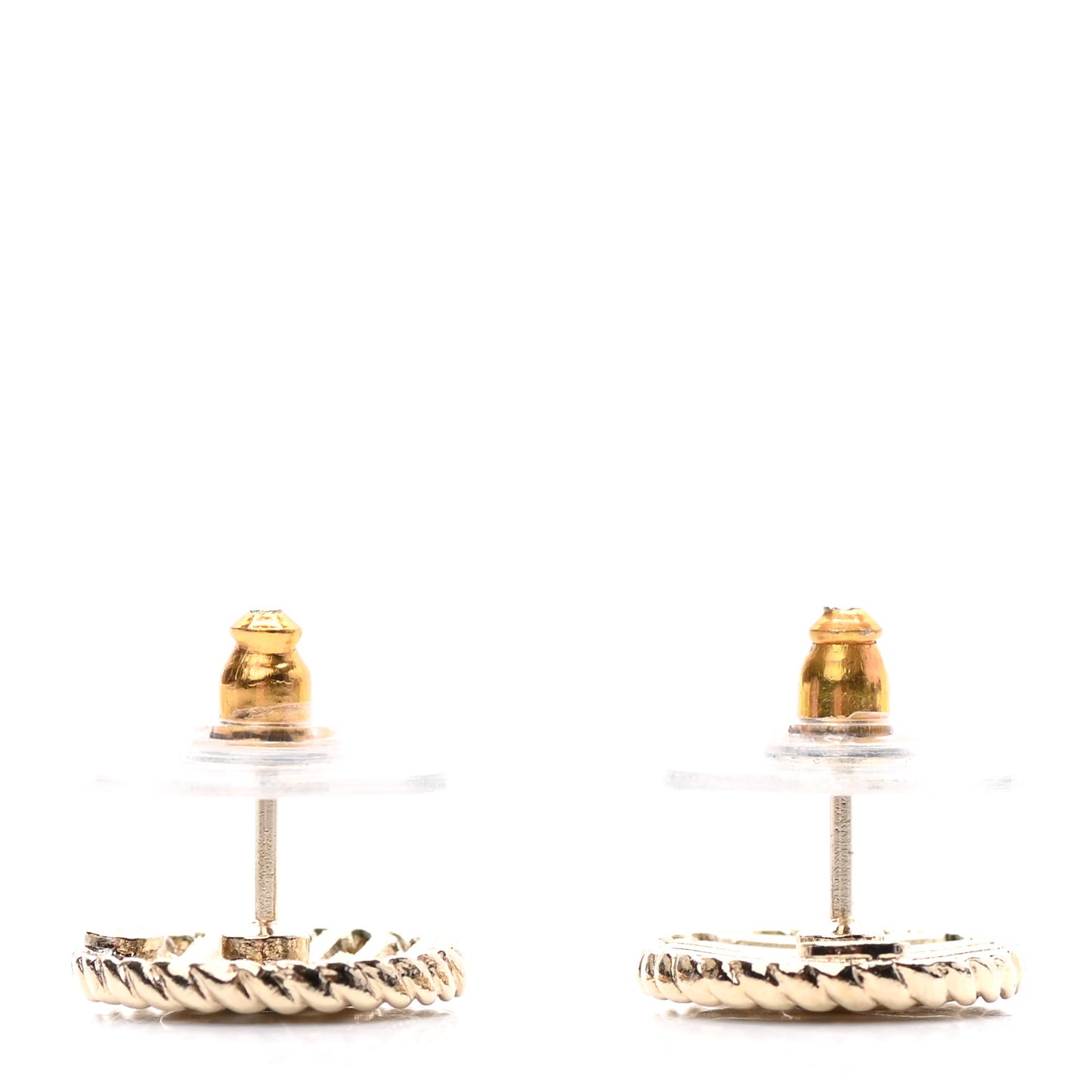 Chain CC Round Earrings Gold White
