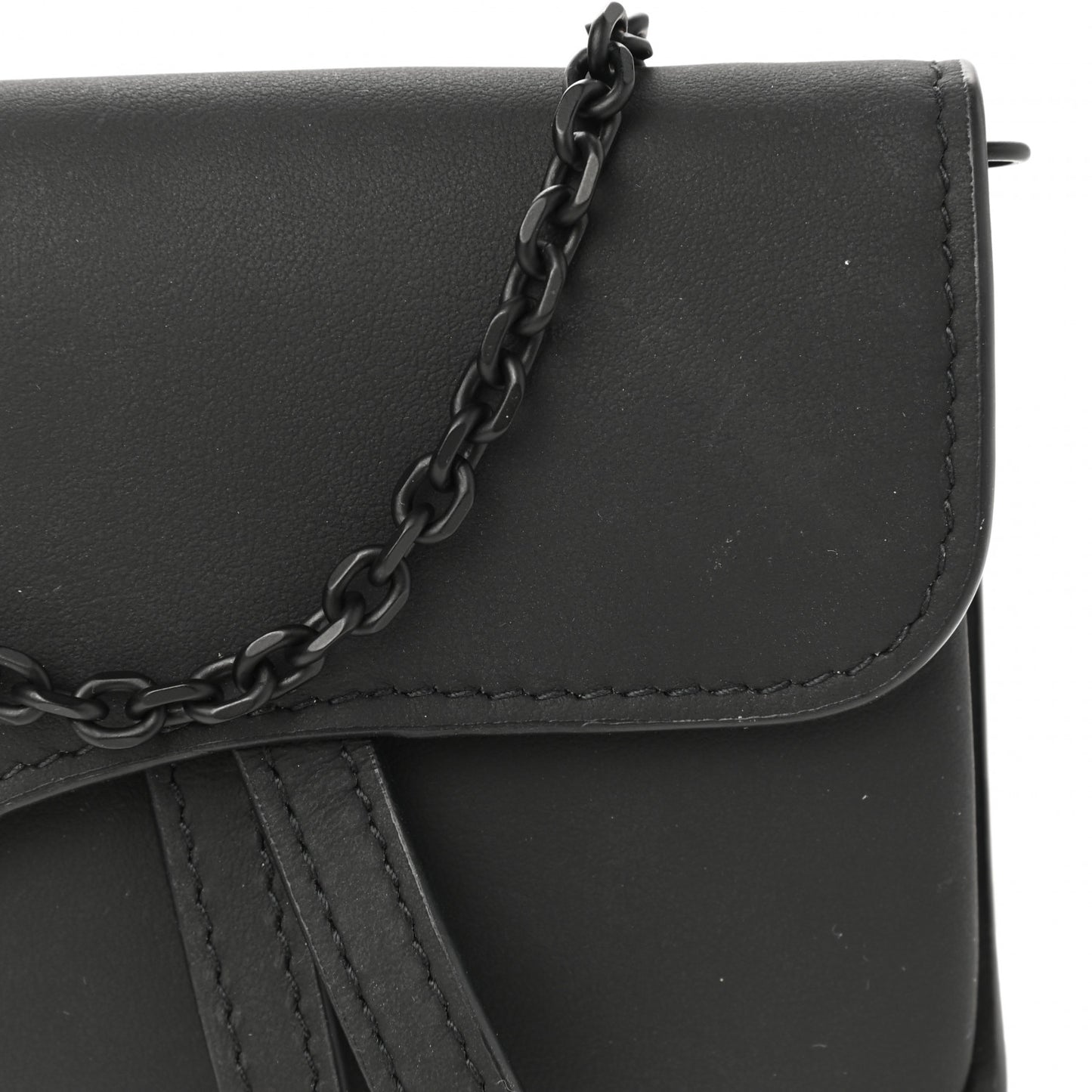 Ultra Matte Calfskin Nano Saddle Chain Pouch Black