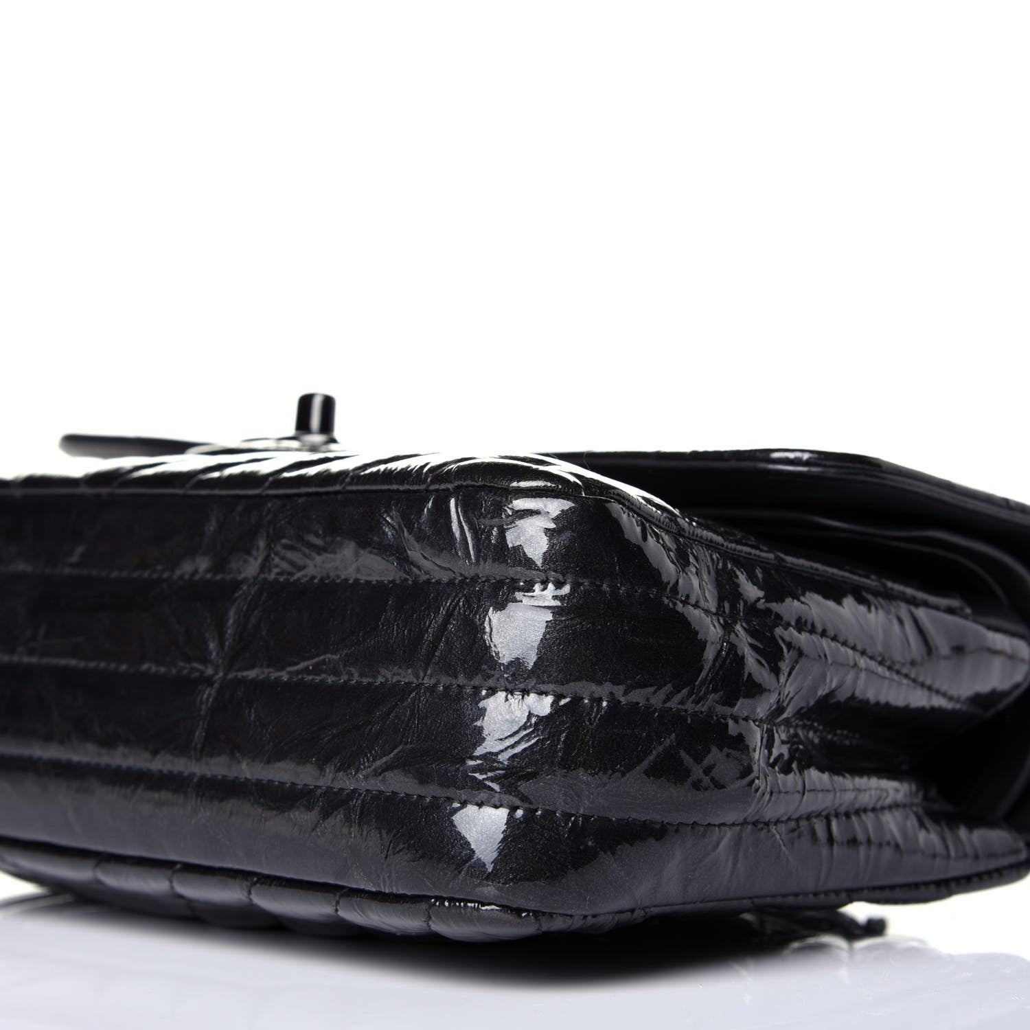 Chanel Patent Crumpled Calfskin Chevron Quilted Small Double Flap So Black 10 of 10
