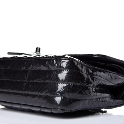 Chanel Patent Crumpled Calfskin Chevron Quilted Small Double Flap So Black 10 of 10