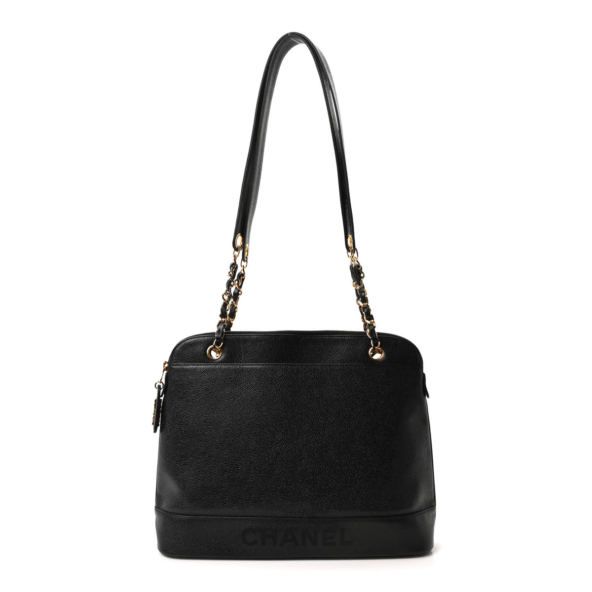 Chanel Caviar Embroidered Logo Shoulder Bag Black 1 of 10