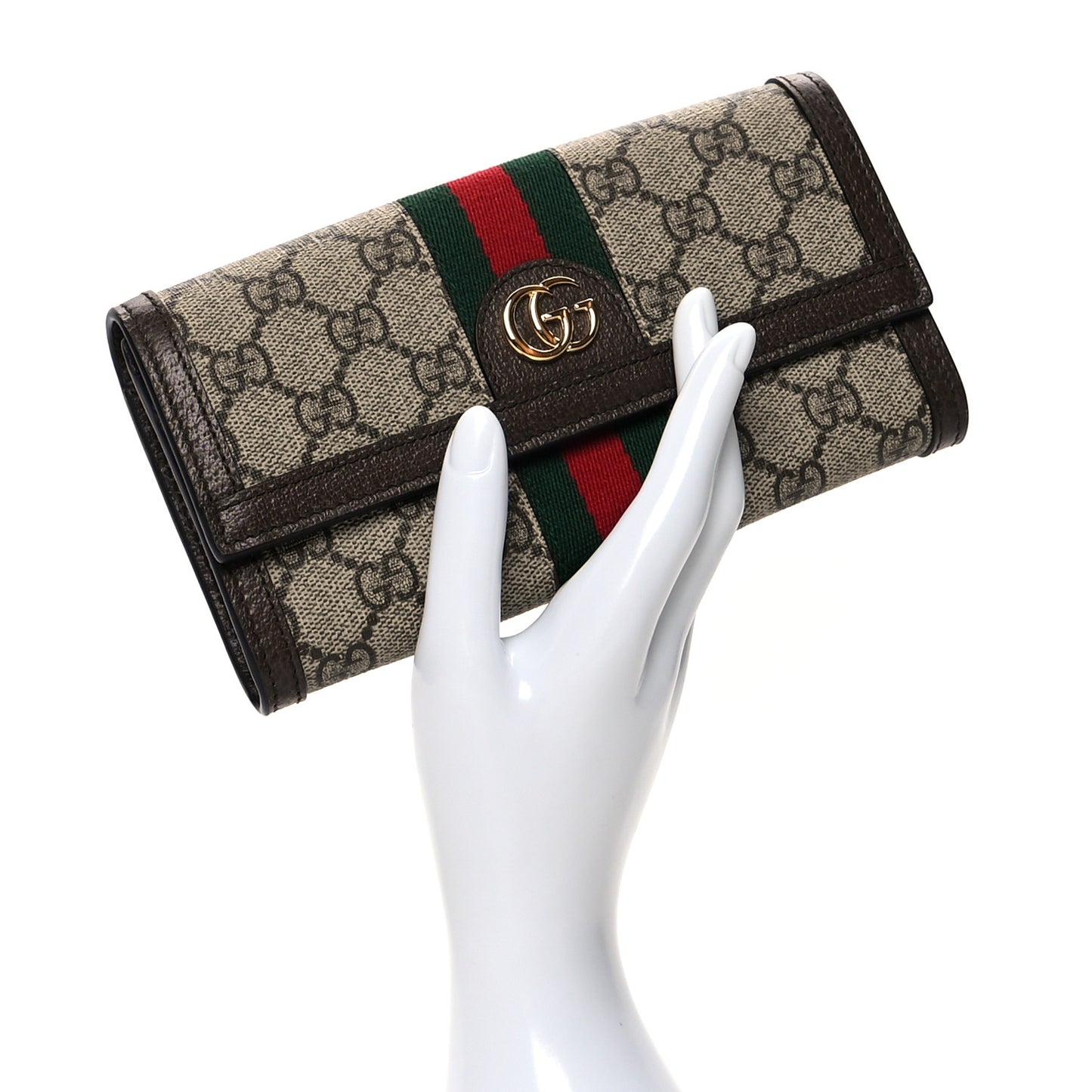GG Supreme Monogram Web Ophidia Continental Wallet Brown