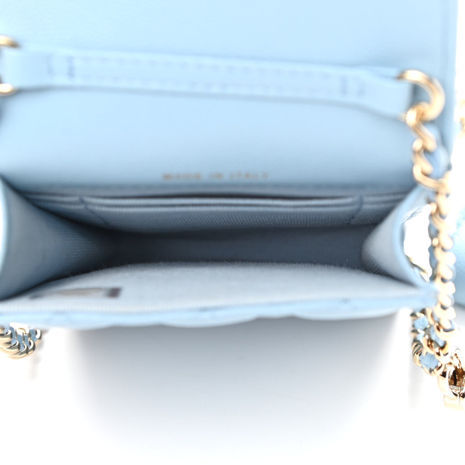 Chanel Caviar Quilted Crystal CC Airpods Pro and Phone Case With Chain Light Blue 5 of 11