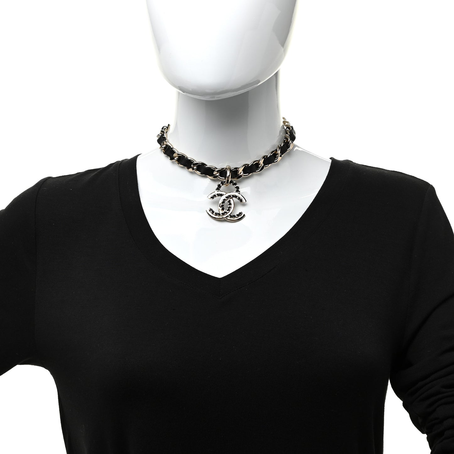 Metal Lambskin CC Choker Necklace Black Gold