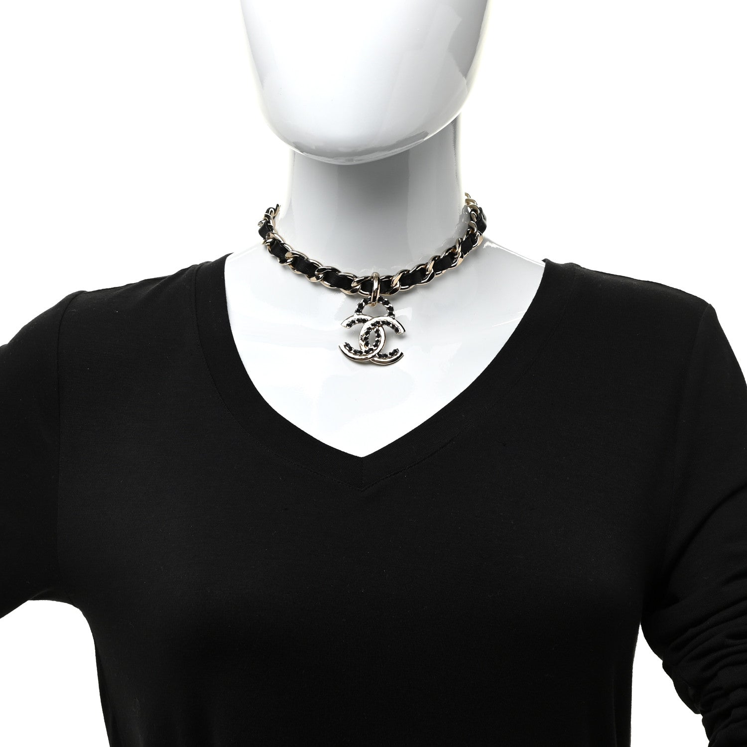 Chanel Metal Lambskin CC Choker Necklace Black Gold 2 of 5