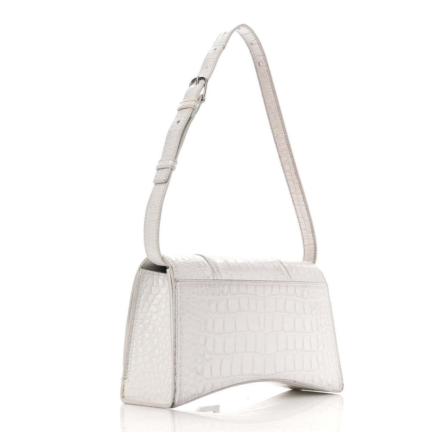 Shiny Calfskin Crocodile Embossed Small Hourglass Sling Shoulder Bag White
