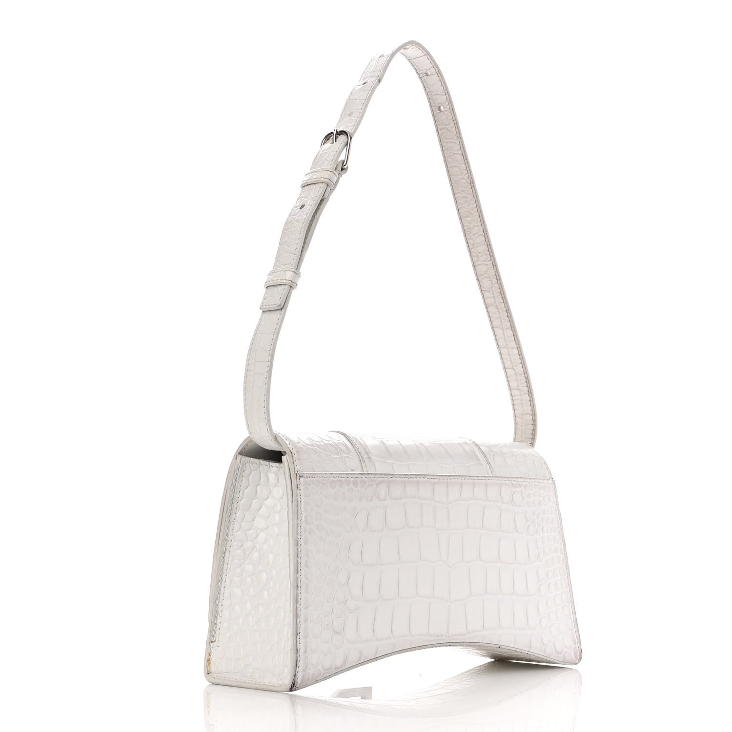 Balenciaga Shiny Calfskin Crocodile Embossed Small Hourglass Sling Shoulder Bag White 3 of 17