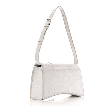 Balenciaga Shiny Calfskin Crocodile Embossed Small Hourglass Sling Shoulder Bag White 3 of 17