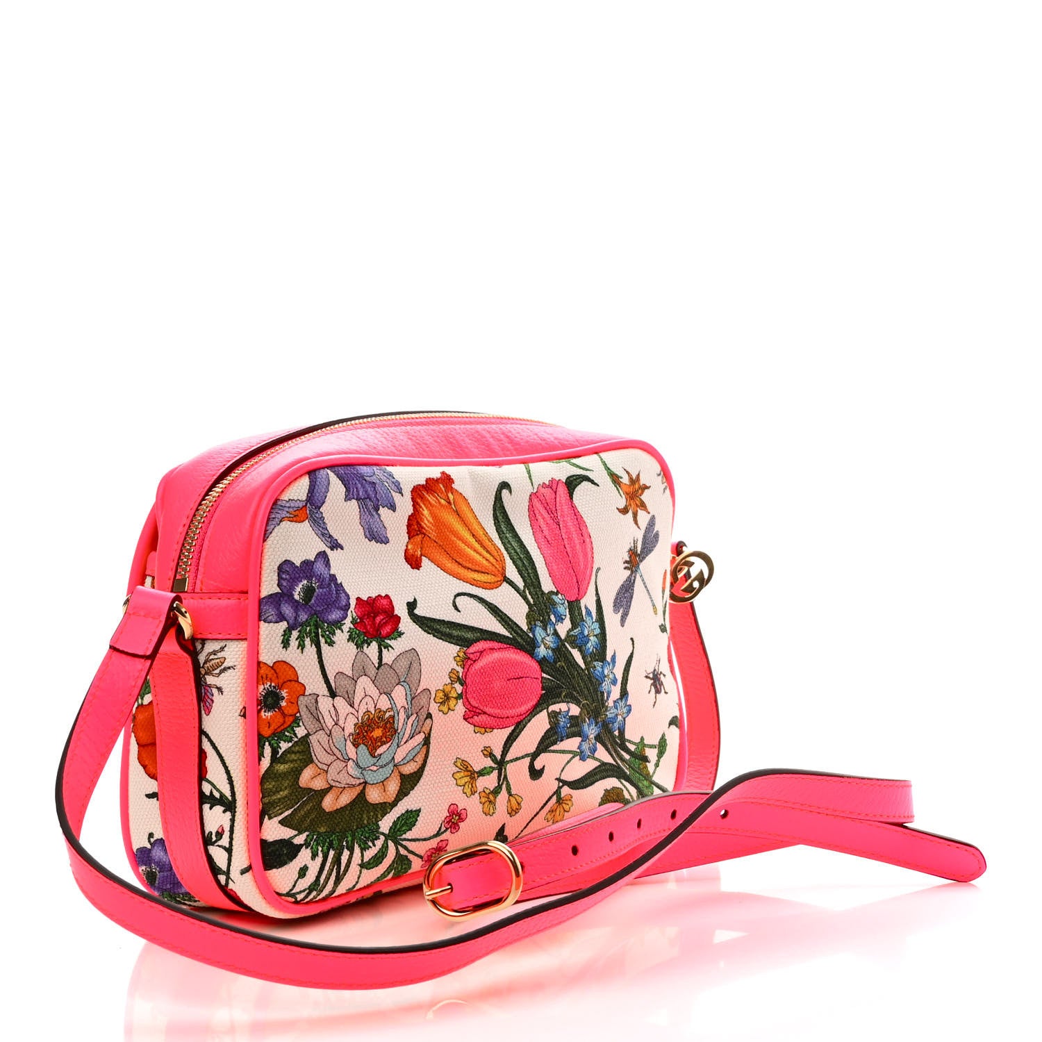 Gucci Canvas Flora Floral Shoulder Bag White Fuchsia Fluo 3 of 9