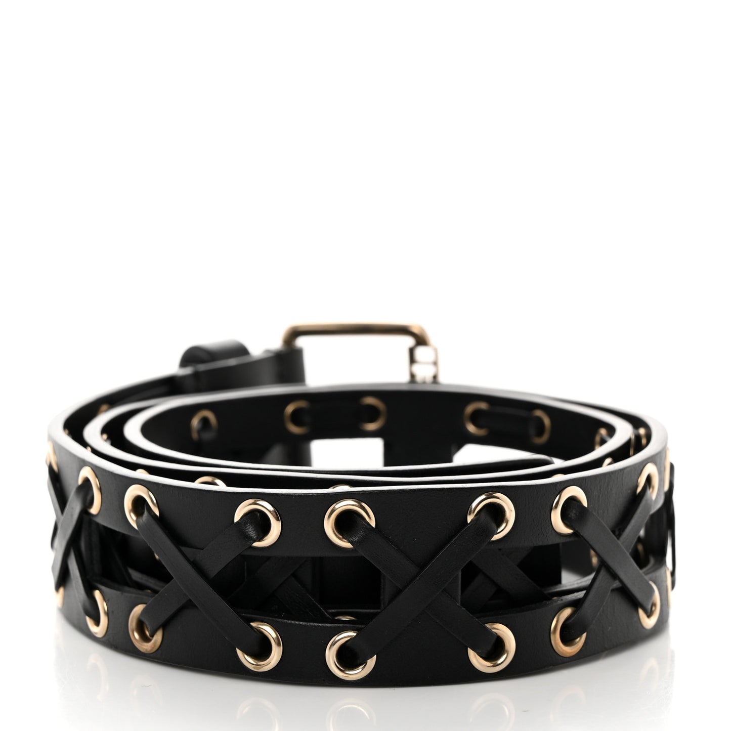 Calfskin Cross Stitch Grommet Belt 80/32 Black
