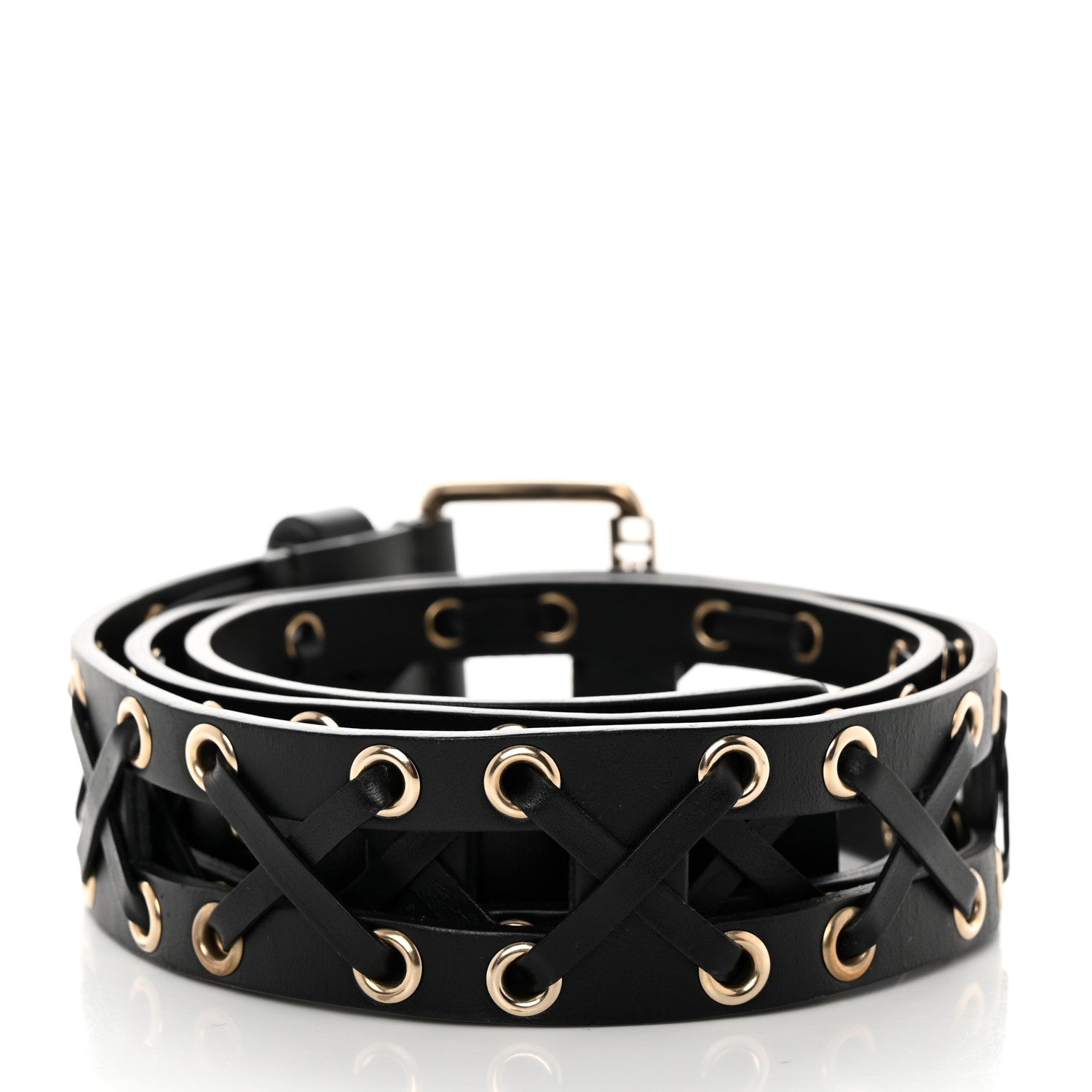 Chanel Calfskin Cross Stitch Grommet Belt 80/32 Black 2 of 7
