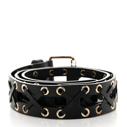 Chanel Calfskin Cross Stitch Grommet Belt 80/32 Black 2 of 7