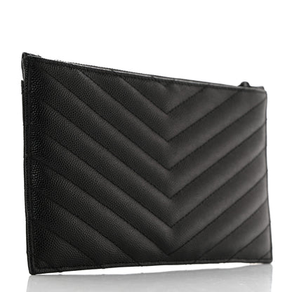 Saint Laurent Grain De Poudre Chevron Monogram Monochrome Bill Pouch Black 3 of 8