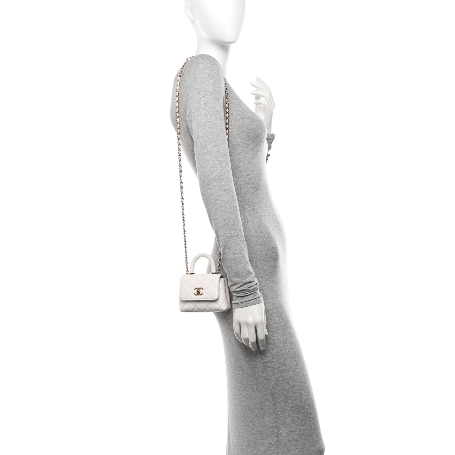 Chanel Caviar Quilted Nano Coco Handle Clutch With Chain White 2 of 10