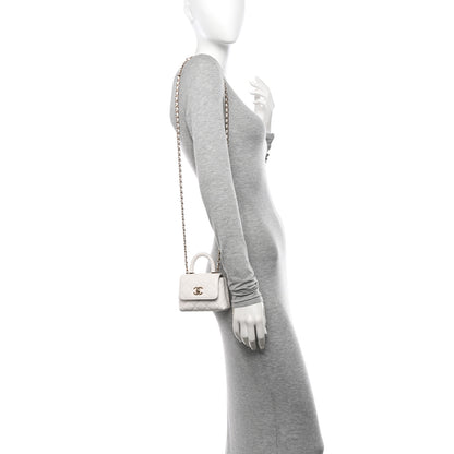 Chanel Caviar Quilted Nano Coco Handle Clutch With Chain White 2 of 10