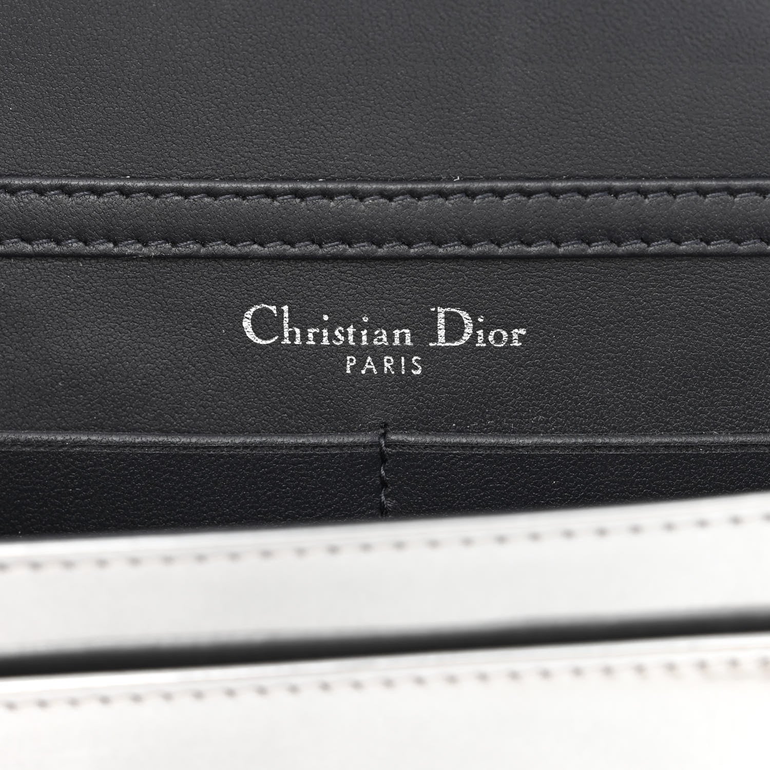 Christian Dior Metallic Patent Micro-Cannage Diorama Wallet on Chain Pouch Silver 6 of 12