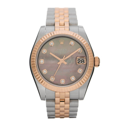 Rolex Stainless Steel 18K Everose Gold Diamond Black Mother of Pearl 31mm Oyster Perpetual Datejust Watch 178271 1 of 5