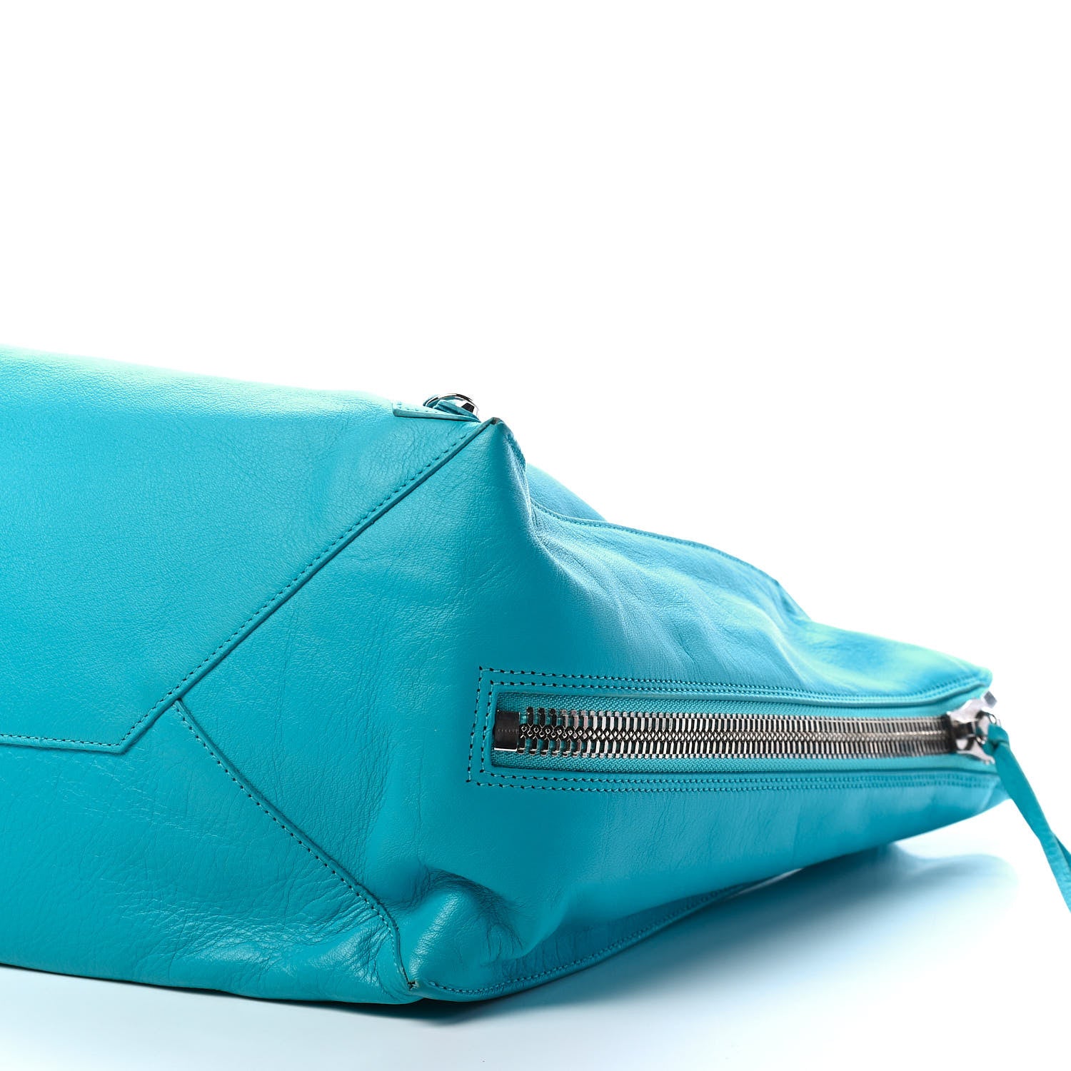Balenciaga Supple Calfskin Papier A4 Zip Around Tote Bleu Caraibes 9 of 10