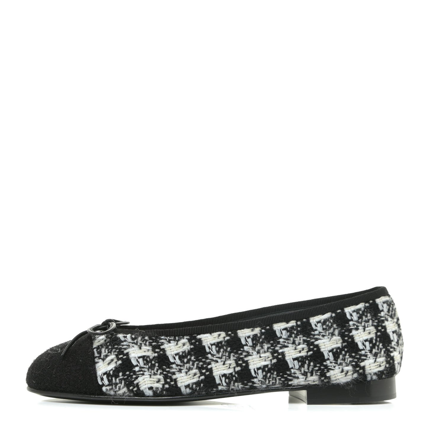 Tweed Cap Toe Ballerina Flats 36 Black White Black