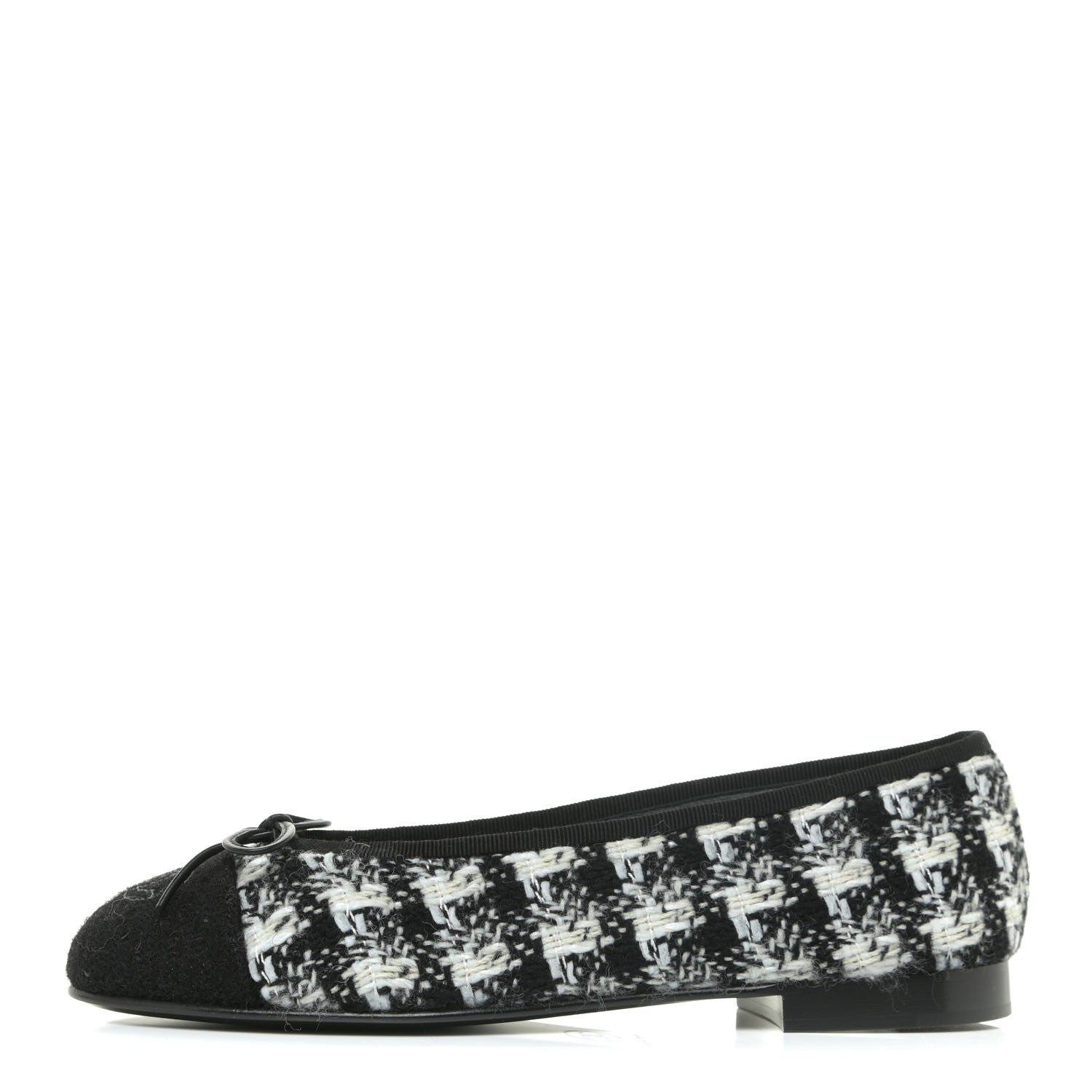 Chanel Tweed Cap Toe Ballerina Flats 36 Black White Black 1 of 13