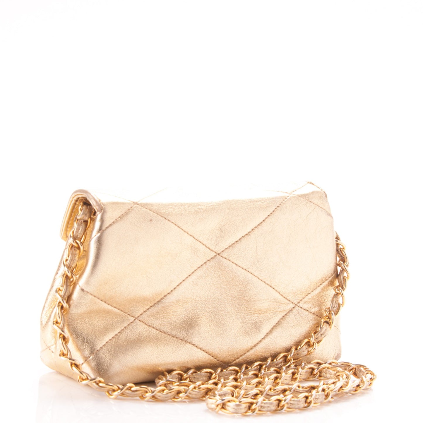 Metallic Lambskin Quilted Small Flap Gold