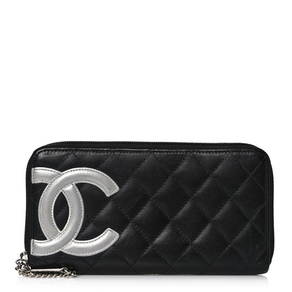 Chanel Calfskin Quilted Cambon Large Gusset Zip Around Wallet Black Silver 1 of 12