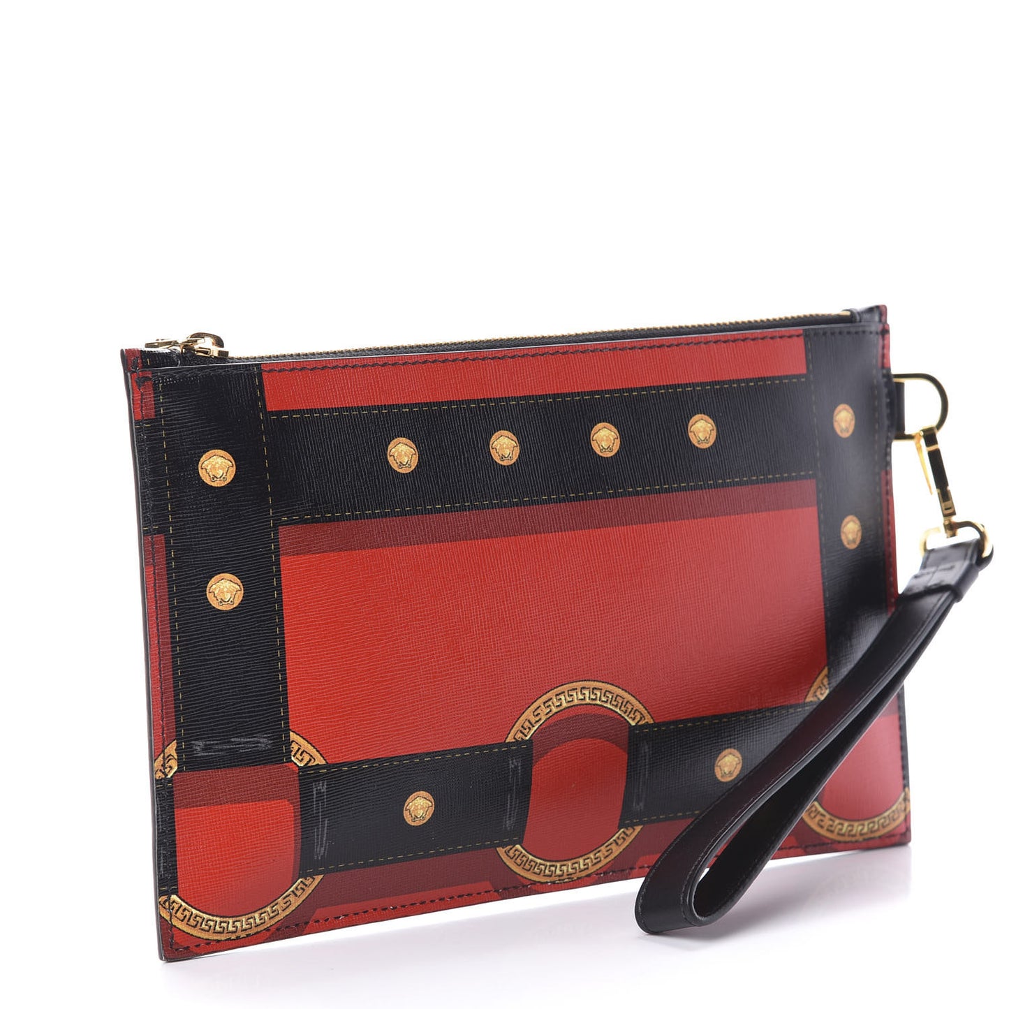 Vitello Saffiano Print Tribute Wristlet Pouch Red Multicolor