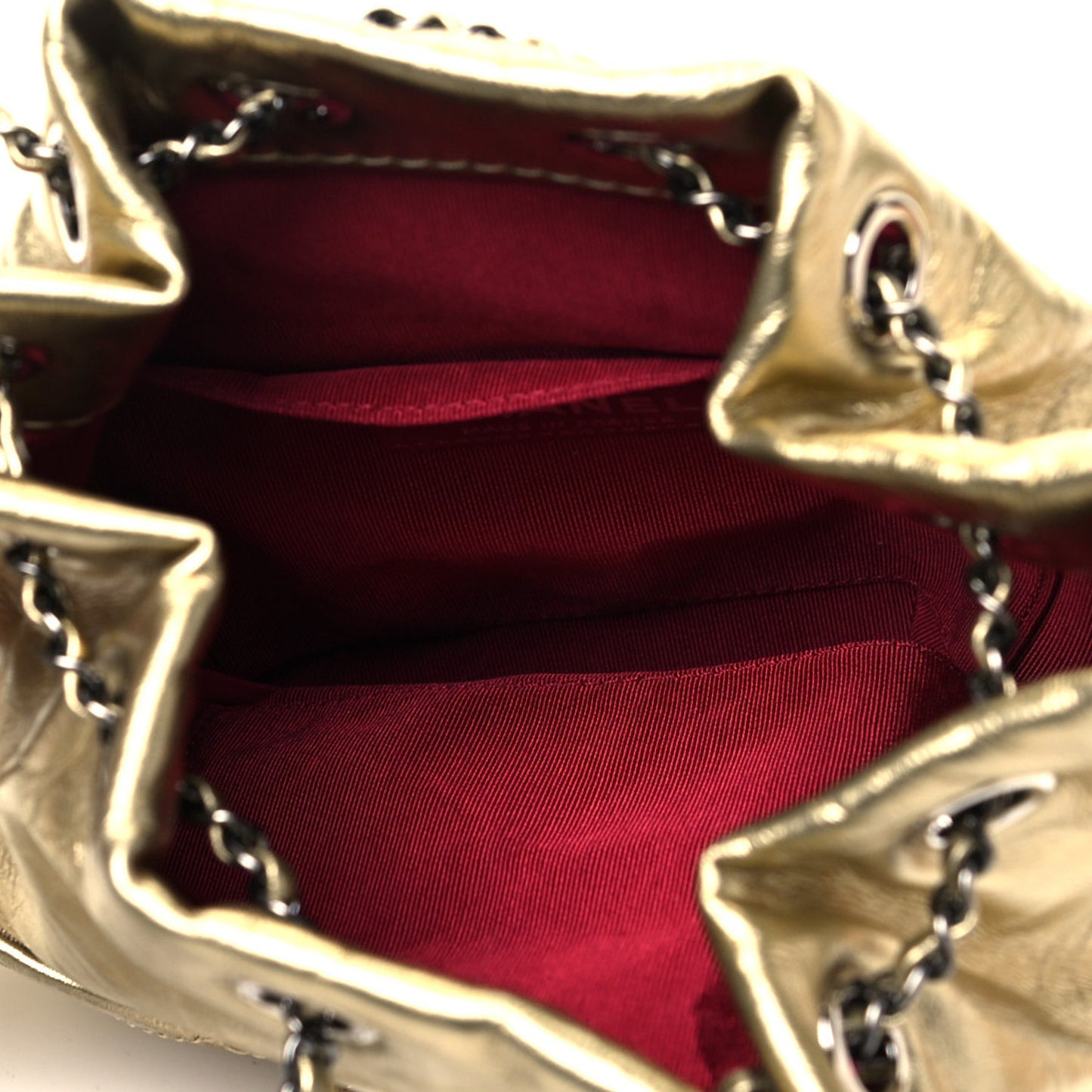 Metallic Aged Calfskin Quilted Small Gabrielle Bucket Gold