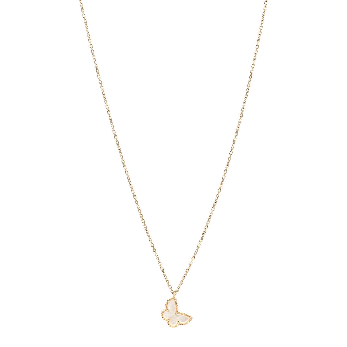18K Yellow Gold Mother of Pearl Sweet Alhambra Butterfly Pendant Necklace