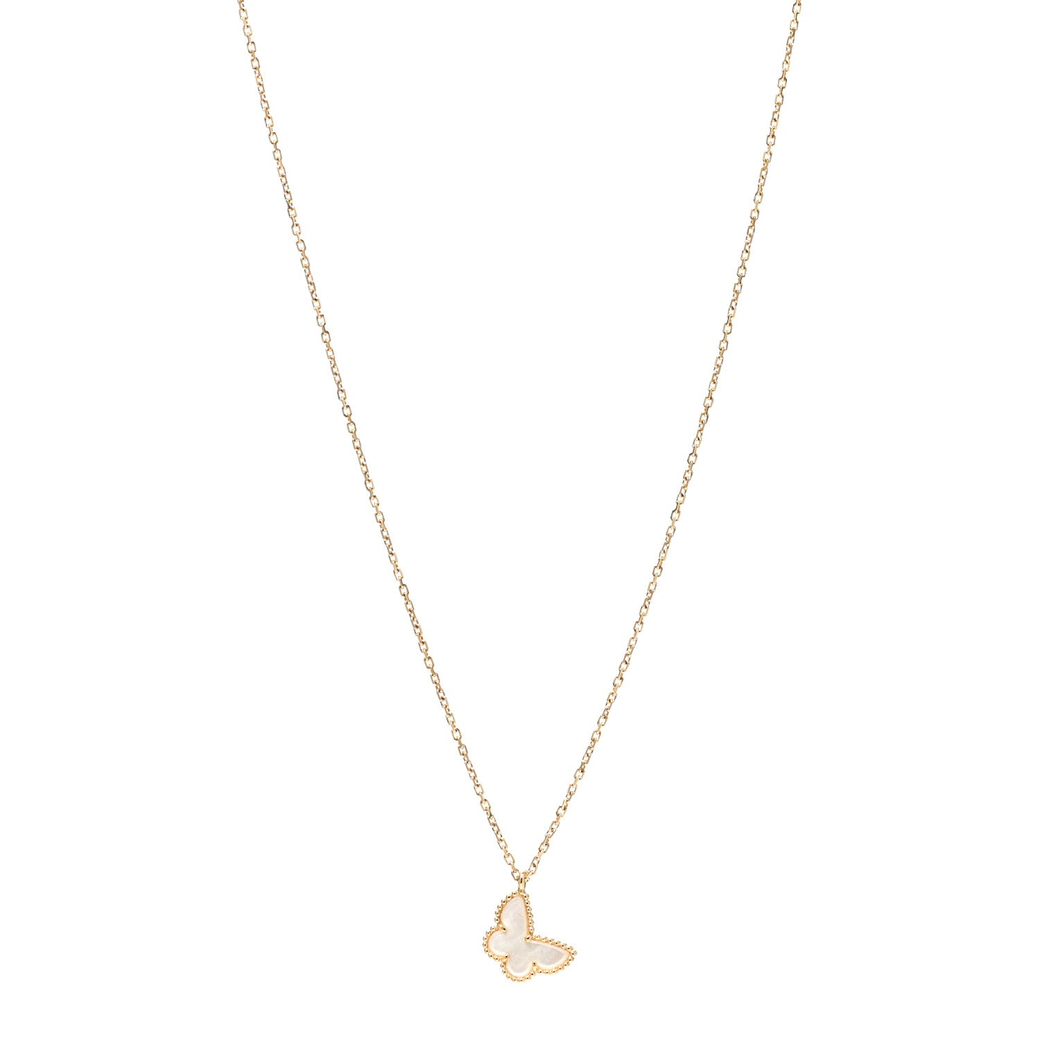 Van Cleef & Arpels 18K Yellow Gold Mother of Pearl Sweet Alhambra Butterfly Pendant Necklace 1 of 6