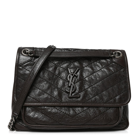 Crinkled Calfskin Matelasse Monogram Medium Niki Chain Satchel Moka