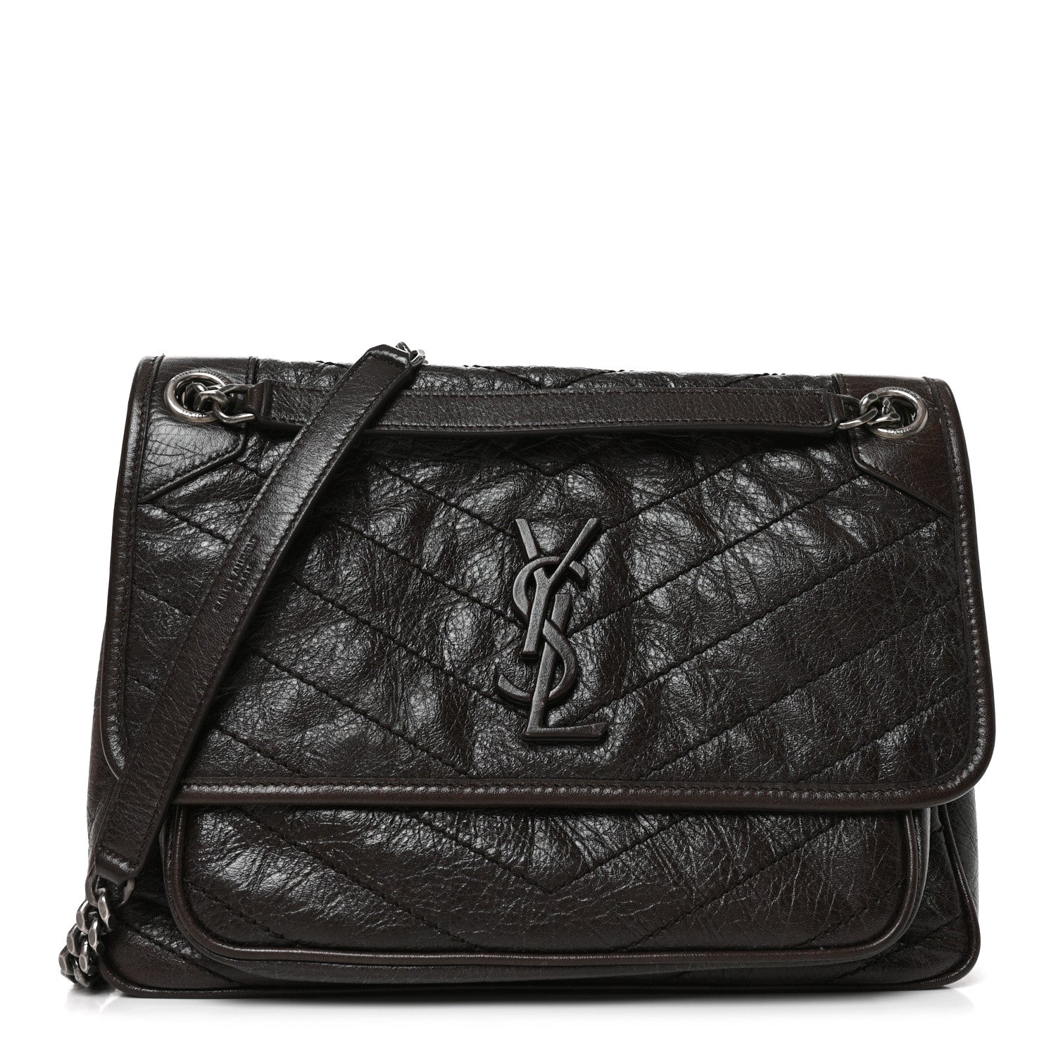 Saint Laurent Crinkled Calfskin Matelasse Monogram Medium Niki Chain Satchel Moka 1 of 10