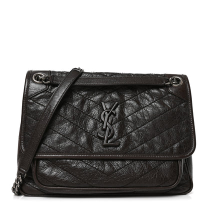 Saint Laurent Crinkled Calfskin Matelasse Monogram Medium Niki Chain Satchel Moka 1 of 10