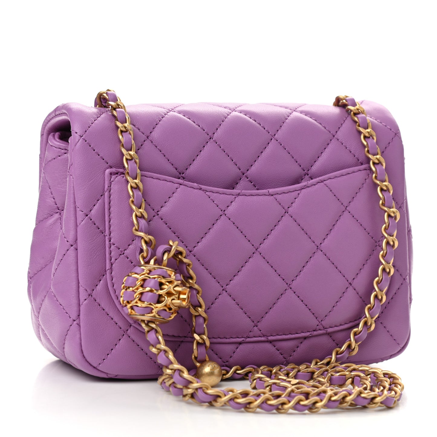 Lambskin Quilted Mini Pearl Crush Flap Purple