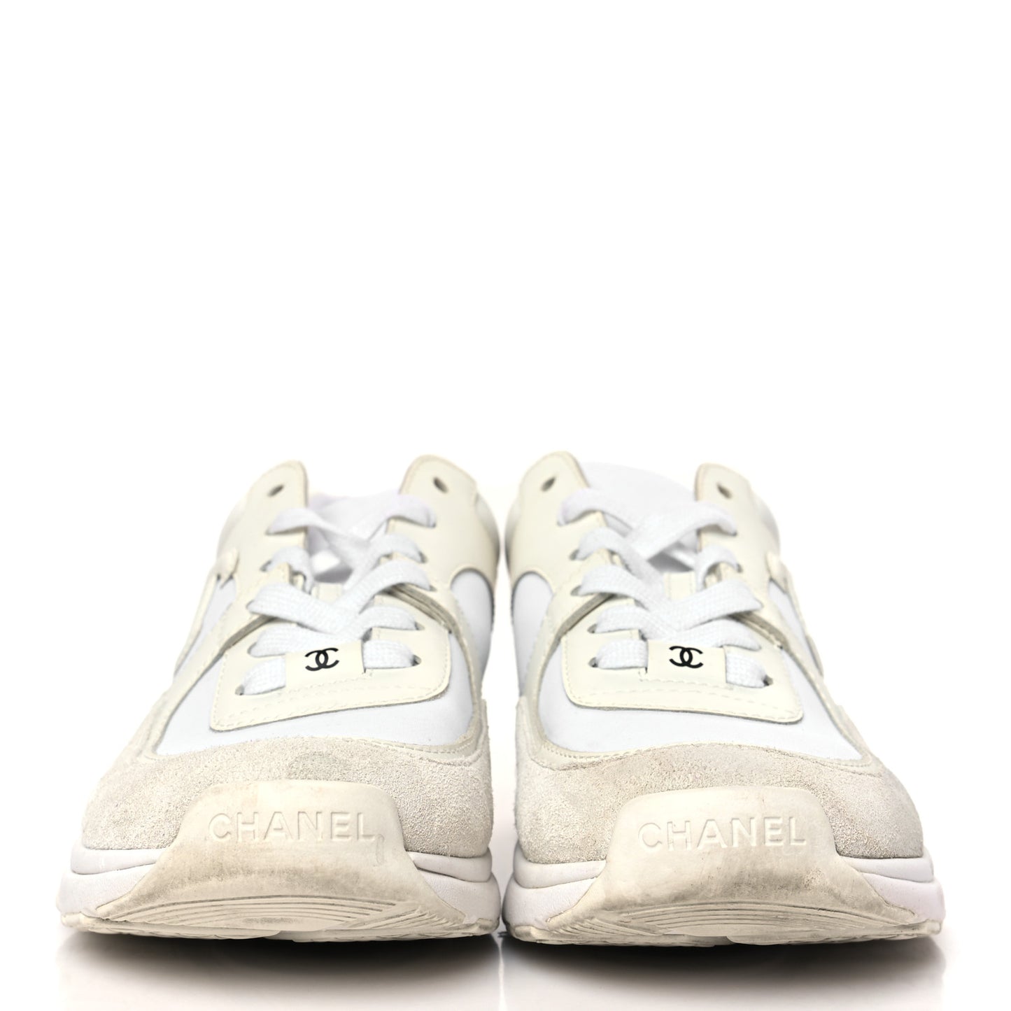 Suede Calfskin Fabric CC Sneakers 38 White