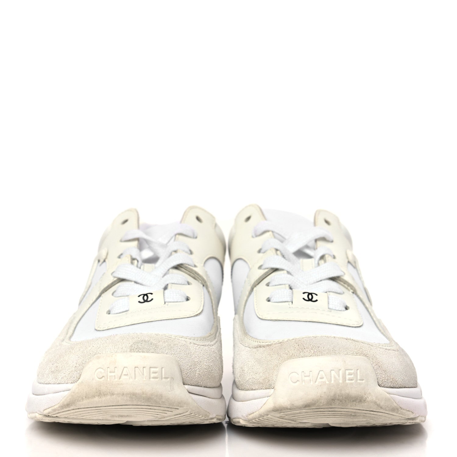 Chanel Suede Calfskin Fabric CC Sneakers 38 White 2 of 7