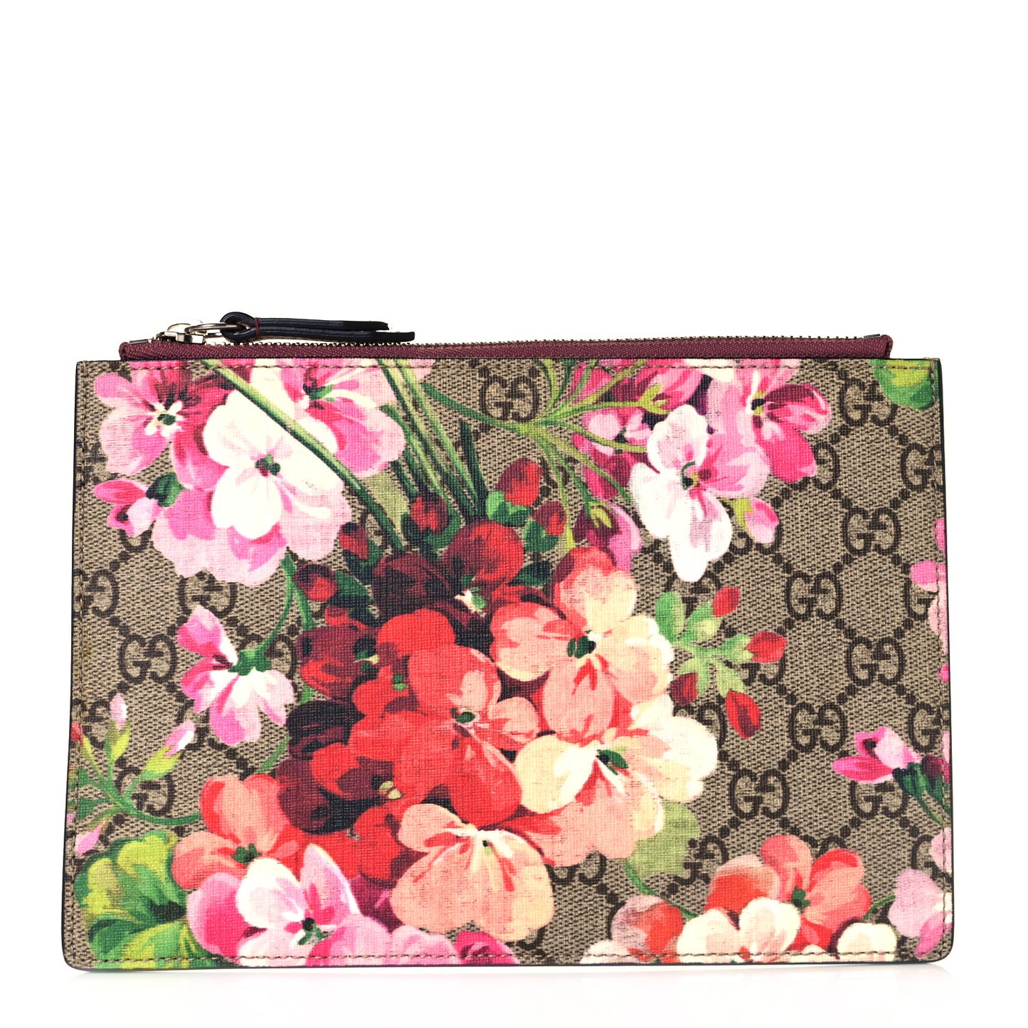 GG Supreme Monogram Blooms Small Zip Pouch Beige Multicolor Dry Rose