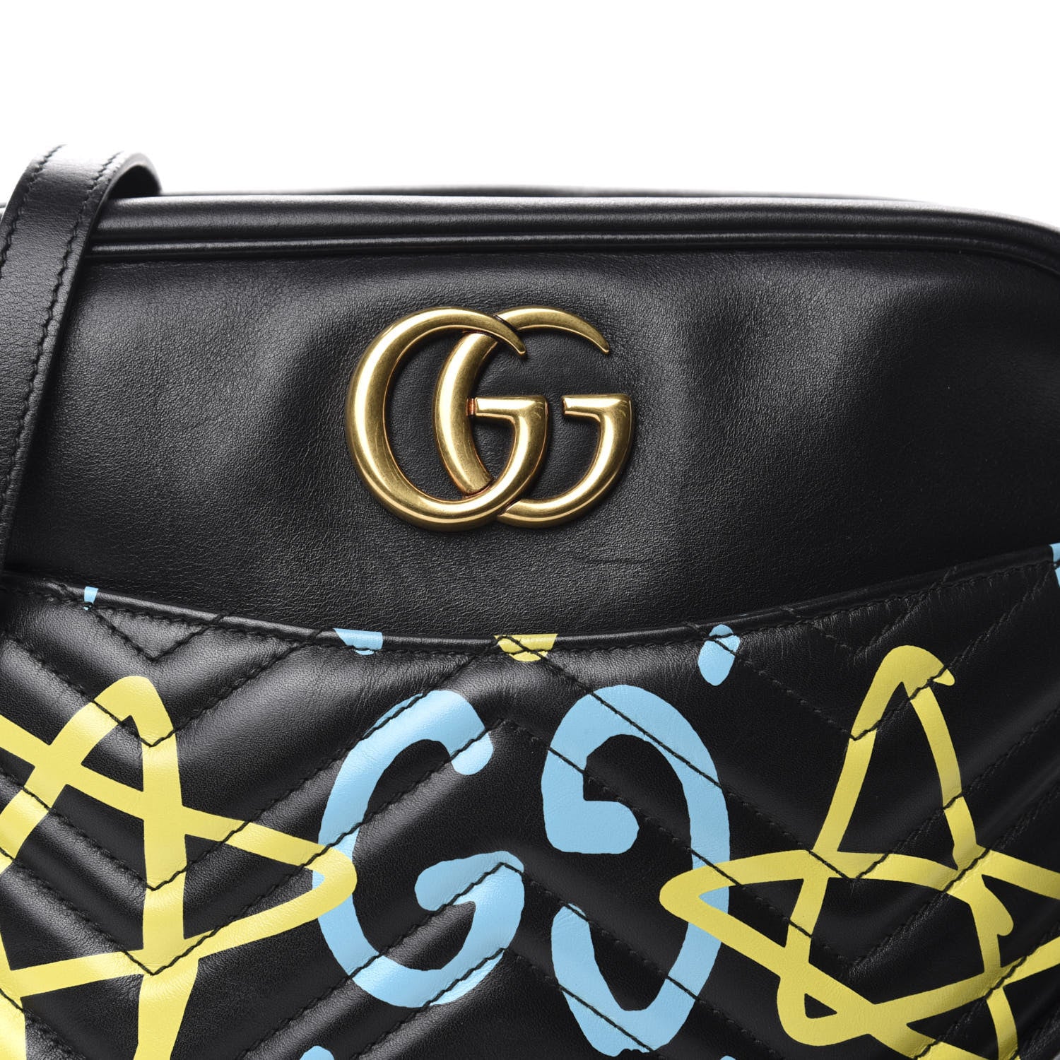 Gucci Calfskin Matelasse GucciGhost Medium GG Marmont Chain Shoulder Bag Black New Acquamarine 11 of 11