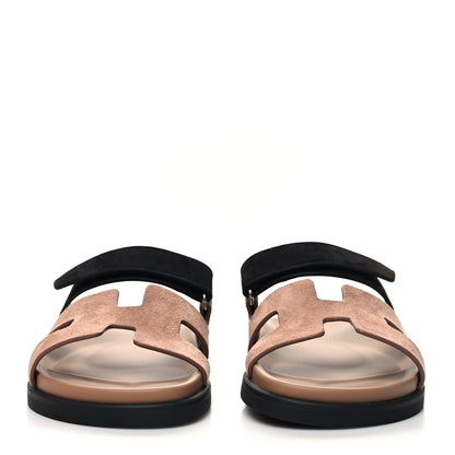 Hermes Suede Goatskin Womens Chypre Sandals 38.5 Rose Perle Black 2 of 8