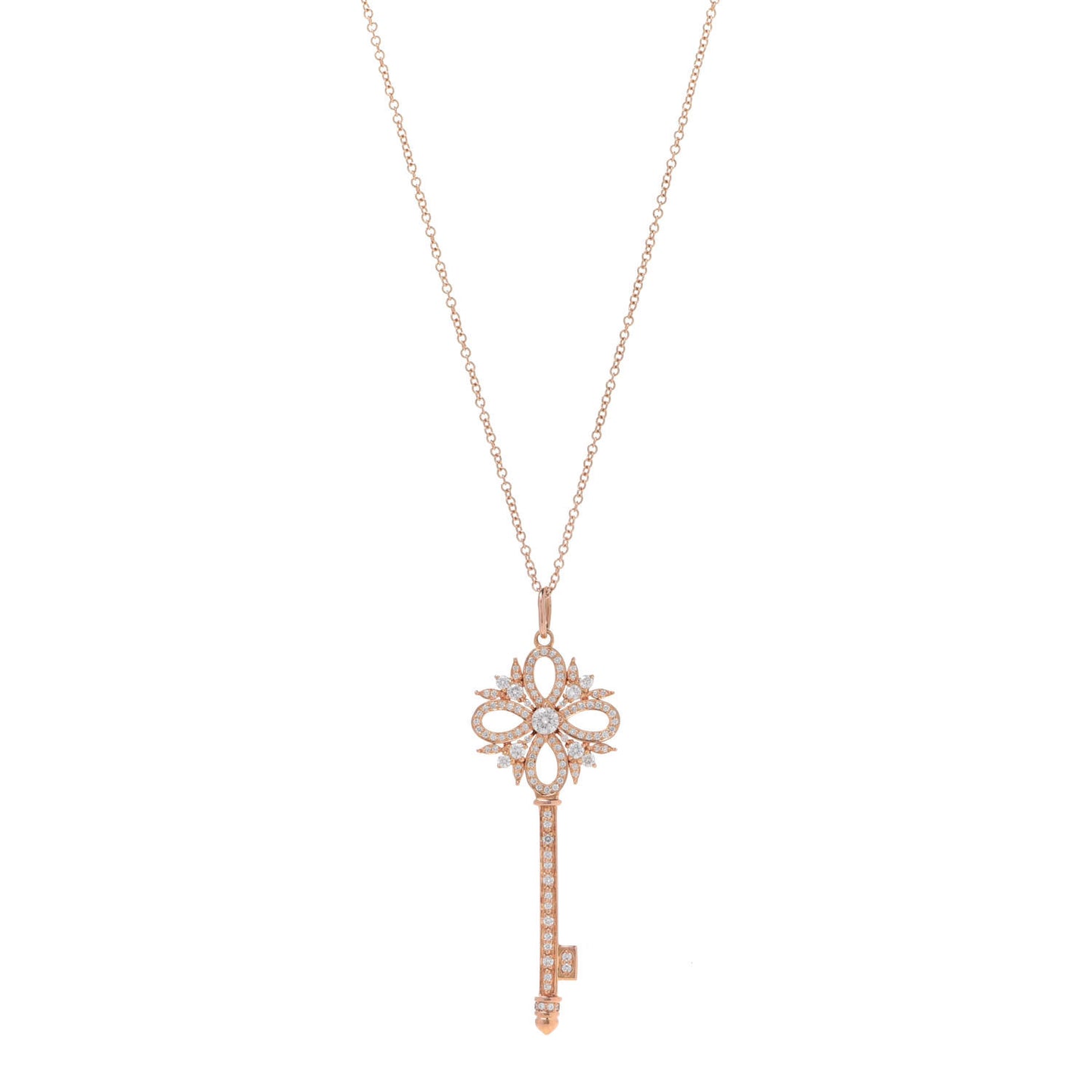 18K Rose Gold Diamond Large Victoria Key Pendant Necklace
