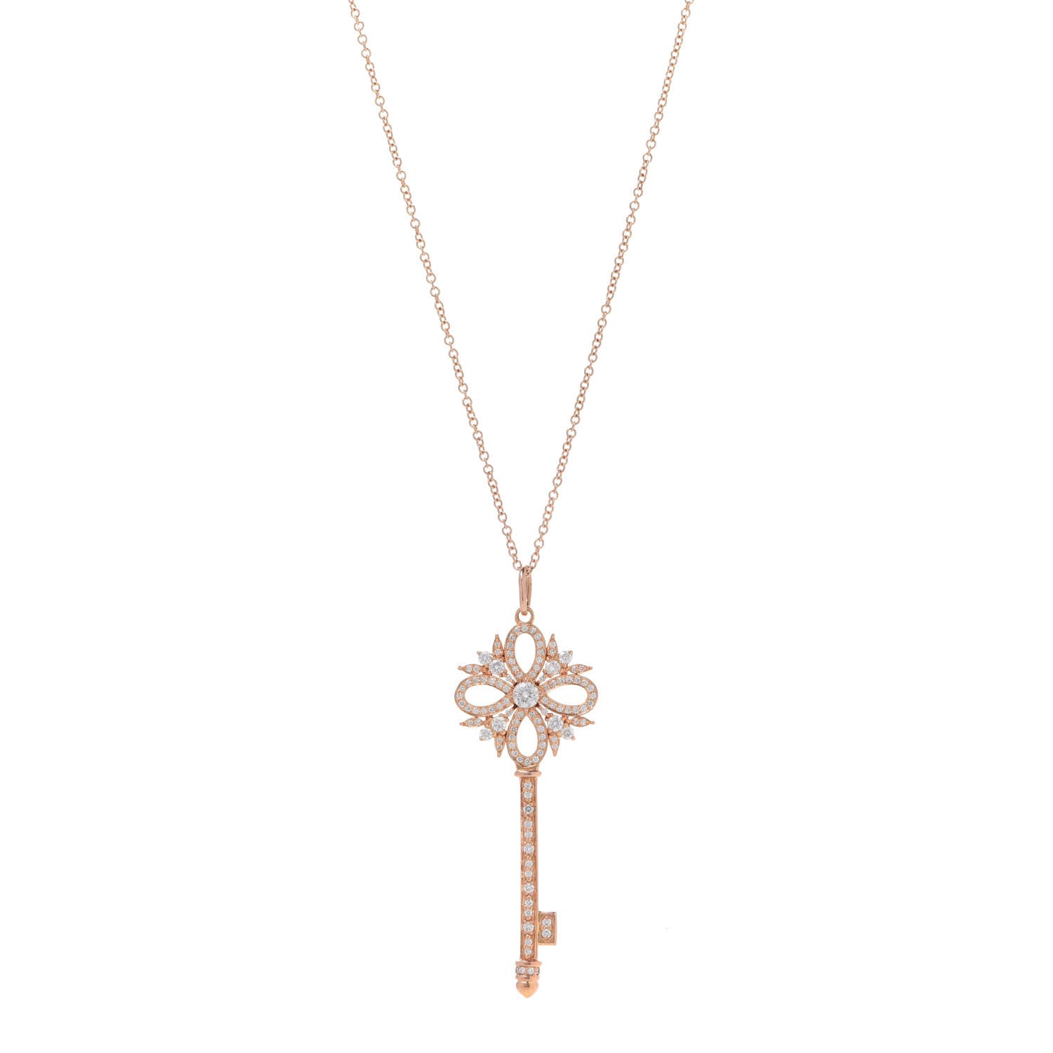 Tiffany 18K Rose Gold Diamond Large Victoria Key Pendant Necklace 1 of 7